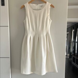 Calvin Klein White Sleeveless Pleated Fit-and-Flare Midi Dress